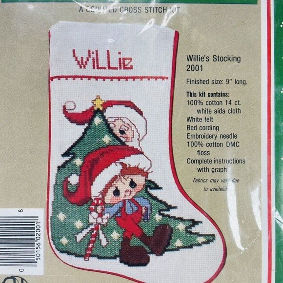 Wee Winsomes Willie's Stocking Santa Tree Cross Stitch Stocking Kit New 9" - Picture 3 of 4